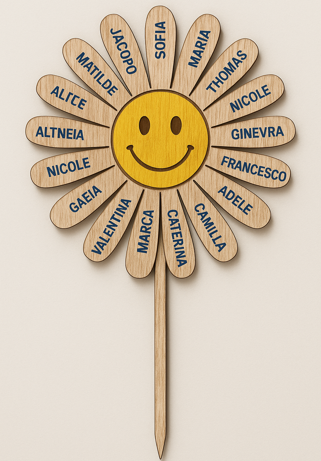 Fiore in Legno Personalizzato con Nomi per Maestra – Decorazione Piante o Portapenne, 10 cm