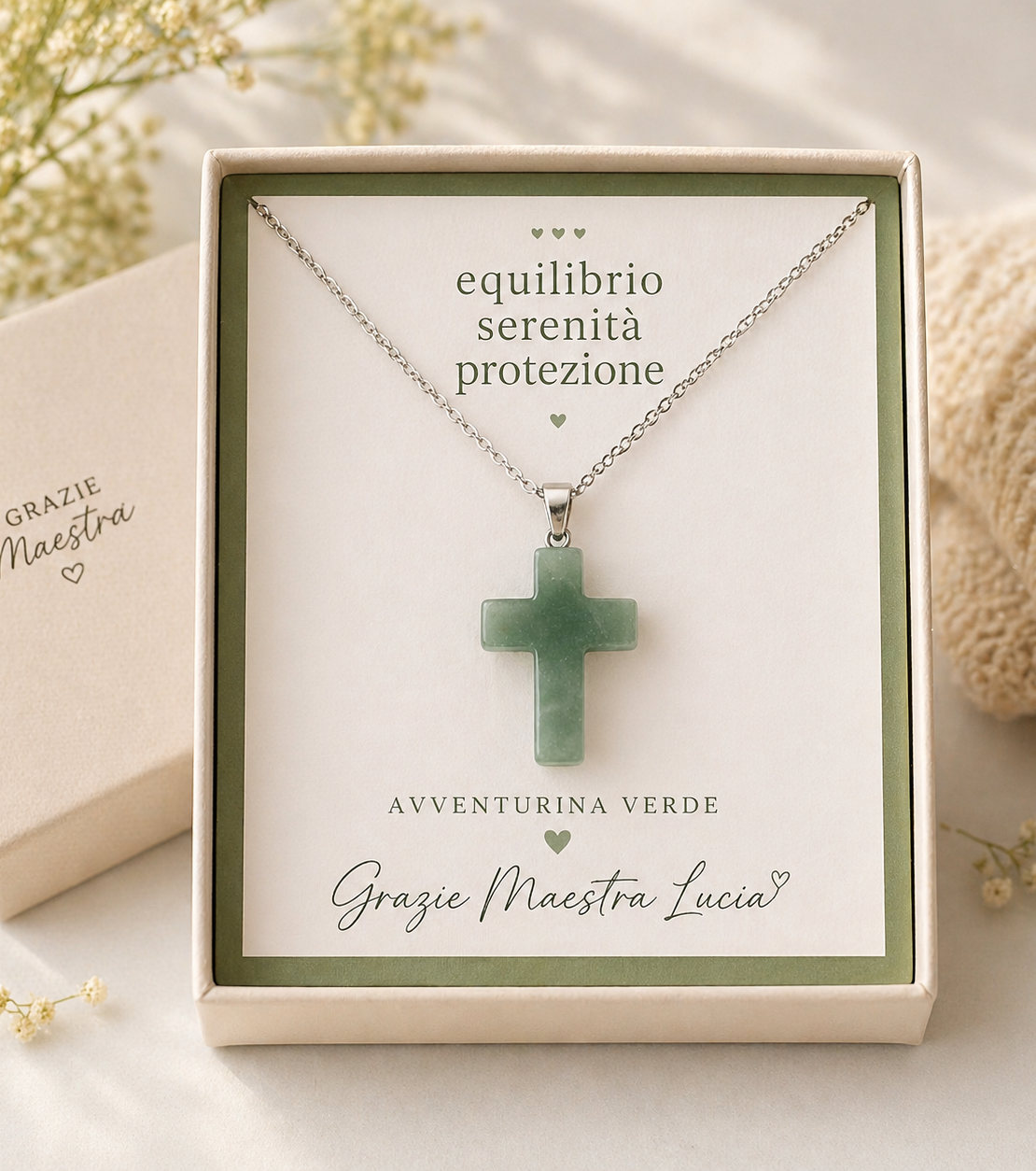 Collana con pendente Croce in Avventurina verde
