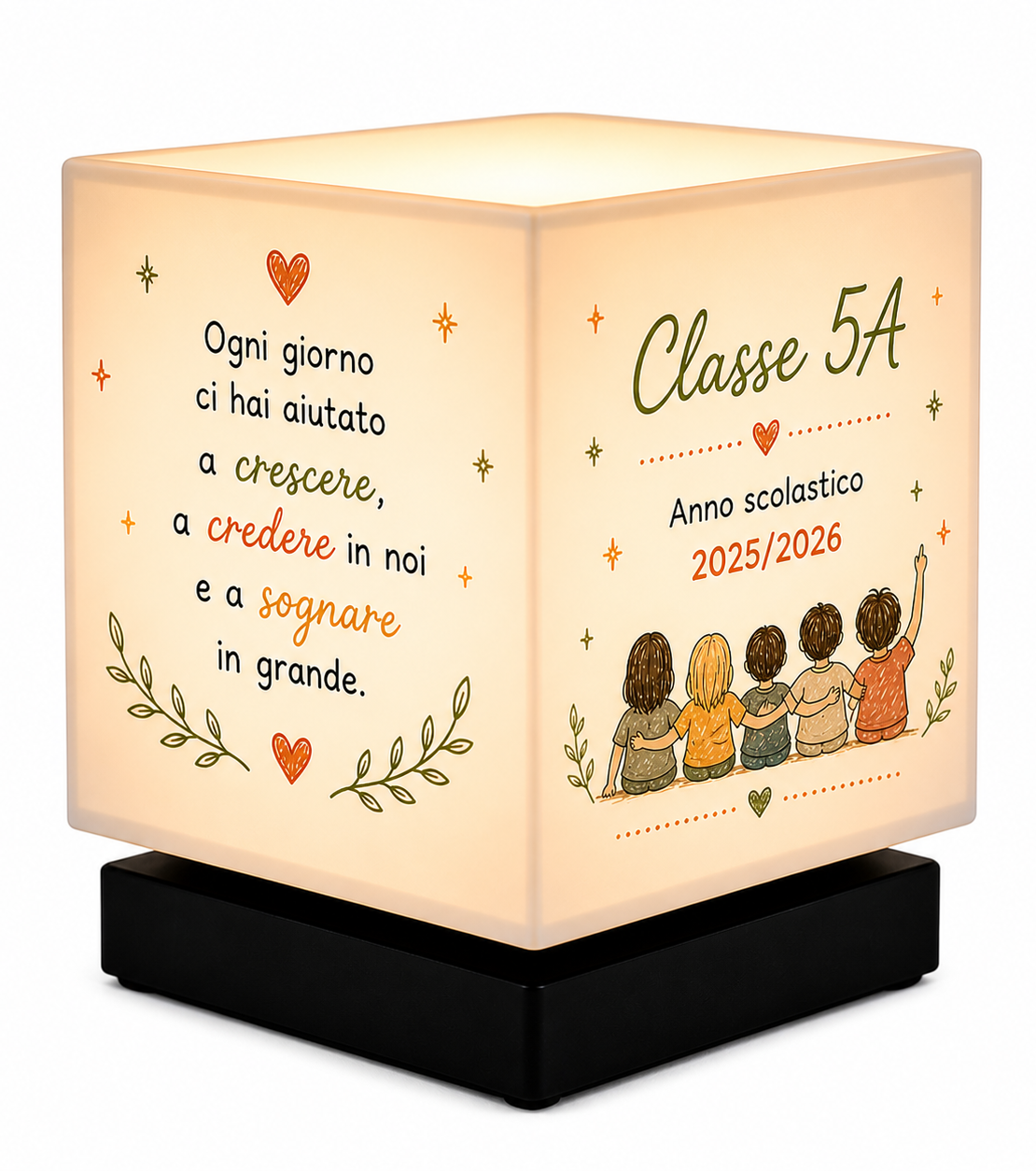 Lampada Cubo Personalizzata “Grazie Maestra” – Regalo Fine Anno Scuola